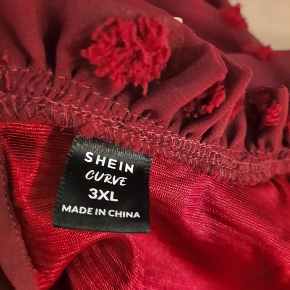 Shein Curve Plus Size 3XL Swiss Dot Top Blouse Size Burgundy Short Sleeve Lined - Picture 9 of 11